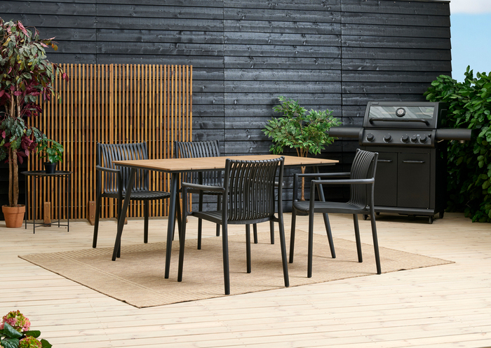 Havebord Beijing sort/teak 148 x 85 cm - Sunlife